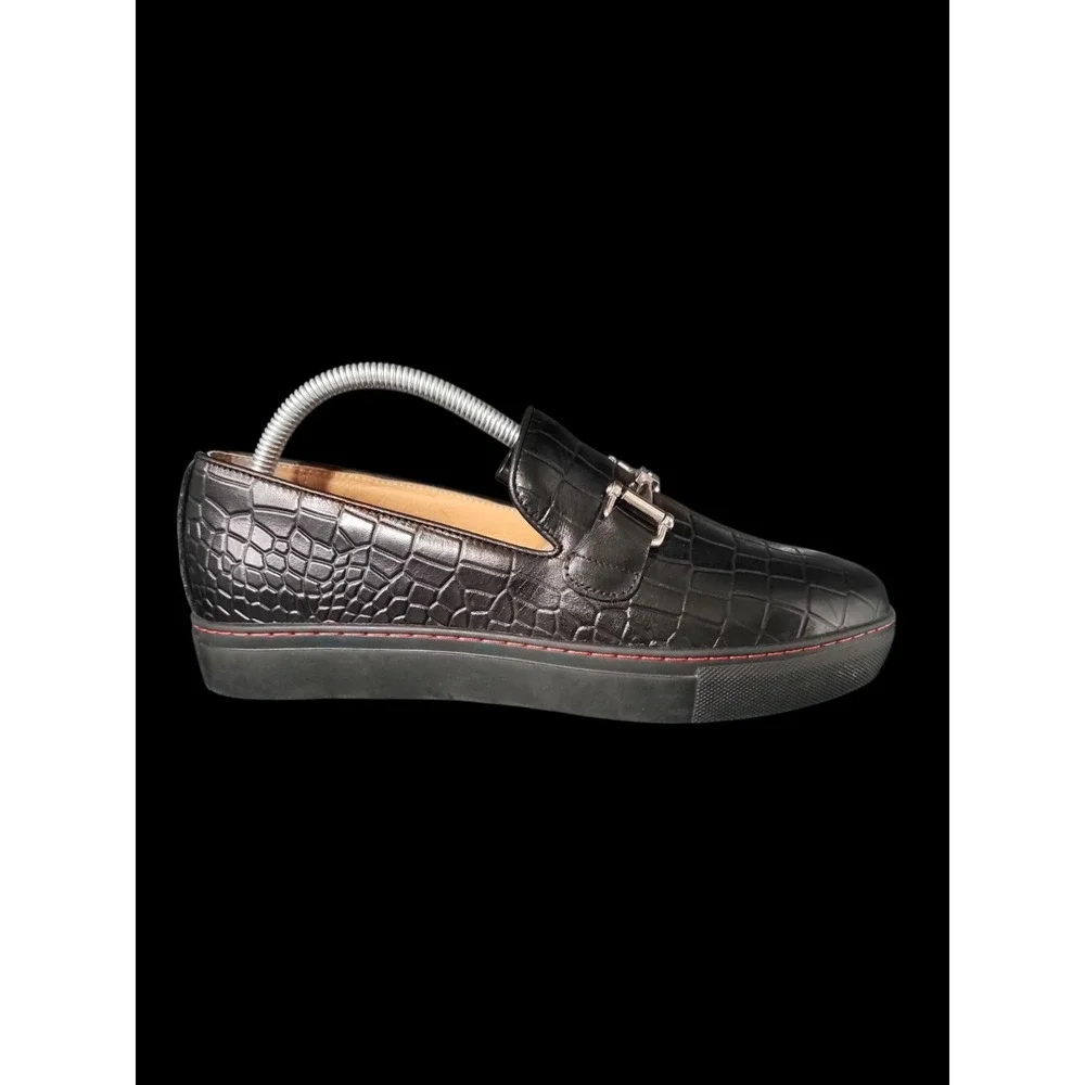Marc Nolan Men's Size 6 Boardwalk Black Crocskin Leather Horse-Bit Sneakers
